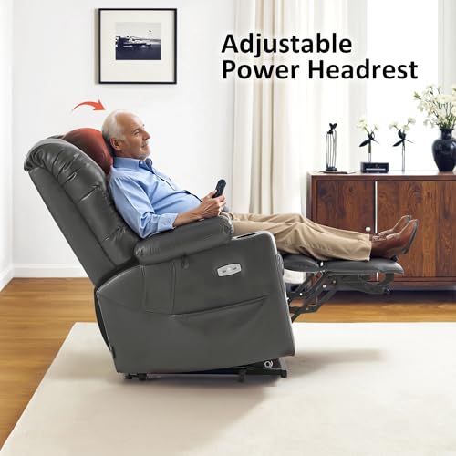 MCombo Large Triple Motor Power Lift Recliner Chair with Massage and Dual Heating, Faux Leather, Dark Brown X979