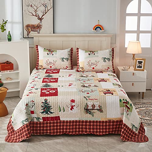 MarCielo Christmas Quilt Set Bedspread, White, Queen N87341