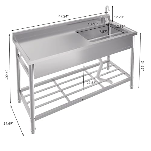 Stainless Steel Freestanding Utility Sink with Faucet and Drainboard E709258