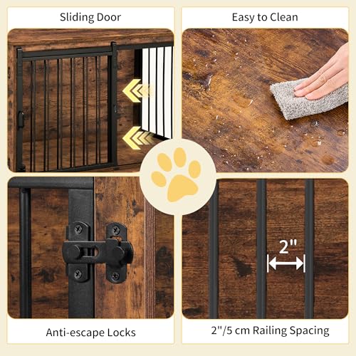 Dog Crate Furniture with Barn Door for Small Medium Dogs, Rustic Brown P911