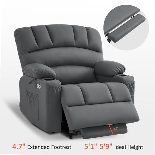 MCombo Oversized Power Lift Recliner Chair for Elderly with Heat and Massage, Faux Leather, Dark Brown N537
