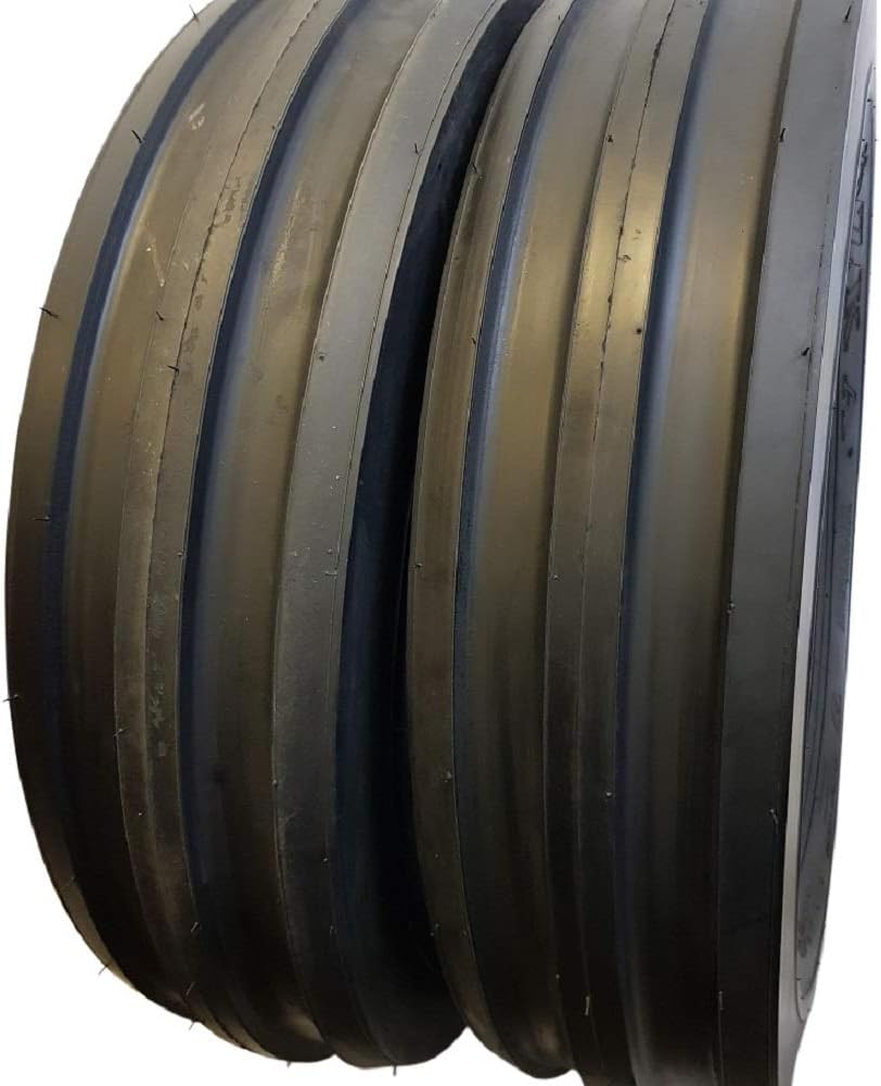 (2 TIRES + 2 TUBES) 7.50-16 KNK35, 8 PLY ROAD CREW F2 3-Rib Farm Tractor Tires 7.50x16