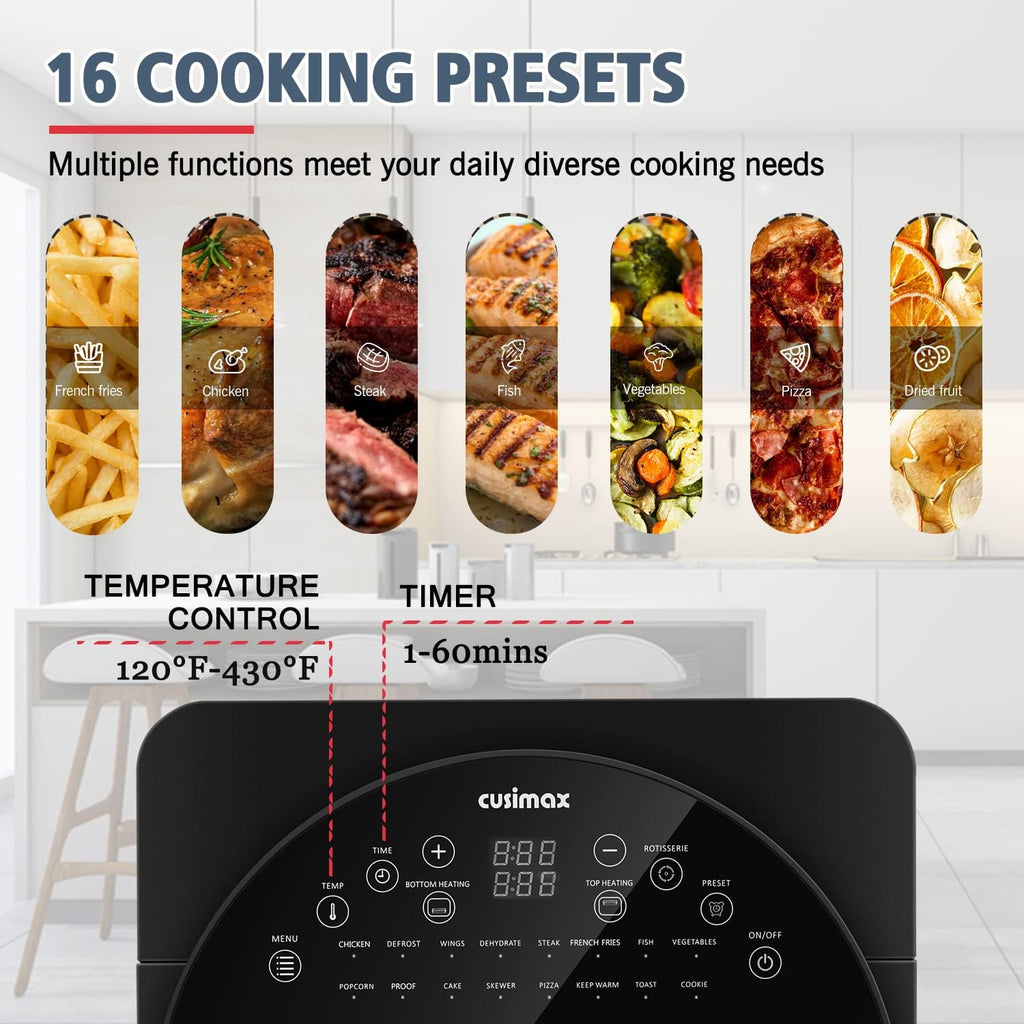 CUSIMAX Air Fryer Toaster Oven, 15.5 Quart, 16-in-1, Digital Controls, Black C500