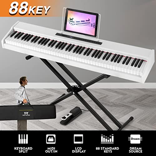 MUSTAR MDP-1200 Digital Piano 88 Key Weighted Hammer Action Keyboard with Stand, Pedal, Case, Black H320