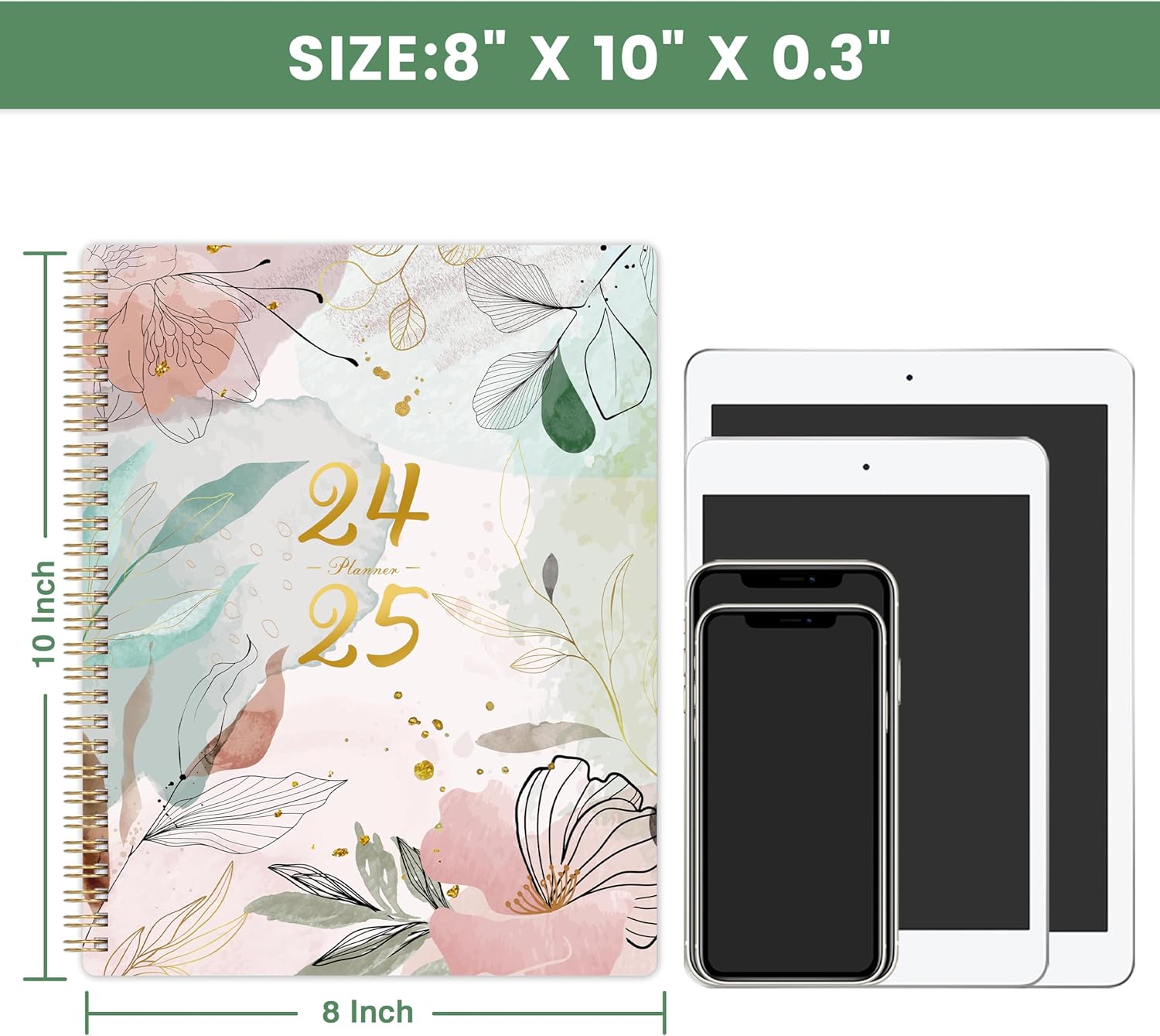 2024-2025 Planner, July 2024 - June 2025, Weekly & Monthly, 8" x 10", Twin-Wire Binding, Pink X499