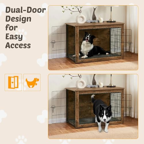 Wooden Dog Crate End Table for Large Indoor Use, Rustic Brown B947201