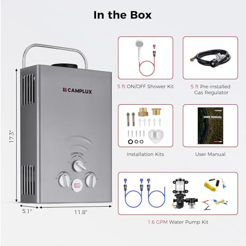 CAMPLUX 2.64 GPM Propane Portable Gas Water Heater, 68,000 BTU, White Y83276