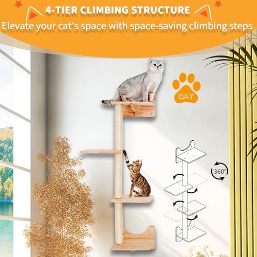 Cat Wall Shelves with Scratching Post, 3-Step Indoor Climbing Set H1185