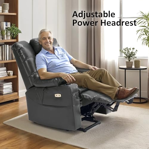 MCombo Large Triple Motor Power Lift Recliner Chair with Massage and Dual Heating, Faux Leather, Dark Brown X979
