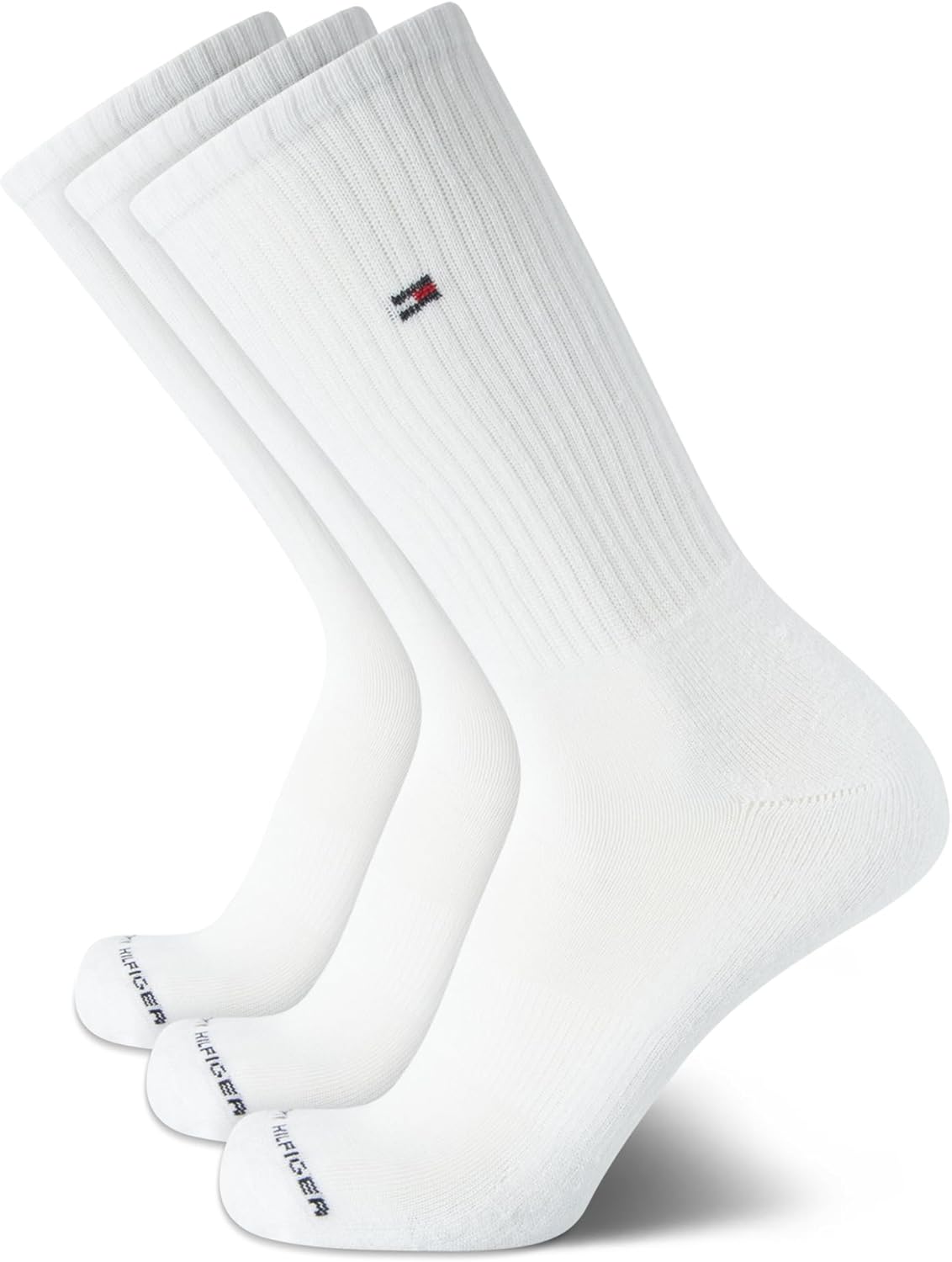 Tommy Hilfiger Mens Athletic Socks Cushion Crew Socks (3 Pack), Size 7-12, White
