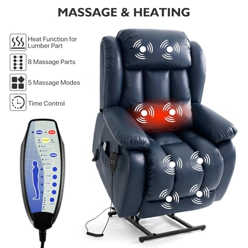 EDILLY Genuine Leather Power Lift Recliner Chair with Massage and Heating, Brown C901