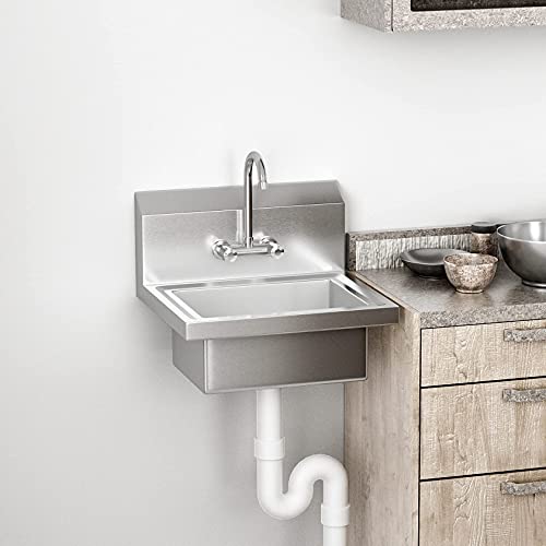 Bonnlo Commercial Hand Wash Sink Stainless Steel Wall Mount Utility Sink with Faucet D46892