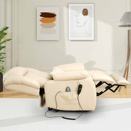 EDILLY Genuine Leather Power Lift Recliner Chair with Massage and Heating, Brown C901