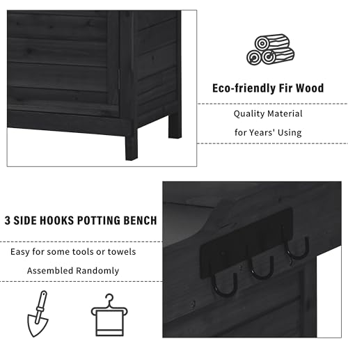 Polibi 39" Potting Bench Table, Outdoor Wooden Workstation with Storage Cabinet A50563