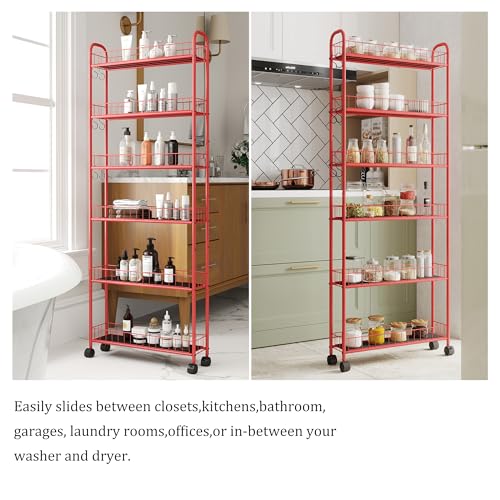6-Tier Wire Storage Cart with Wheels for Small Spaces, Red Q62999