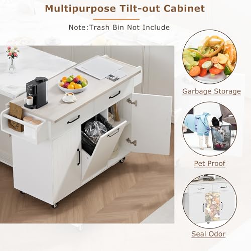 Kitchen Island Cart with Trash Can Storage and Drop Leaf B558974