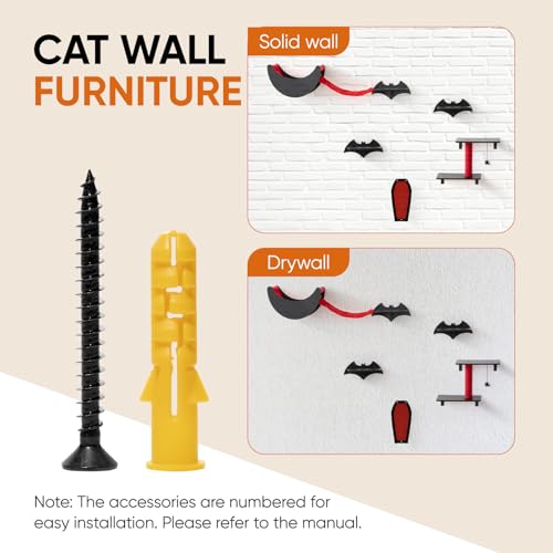 Gothic Cat Wall Shelves 7pcs Cat Climber Set with Cat Bed Y36093