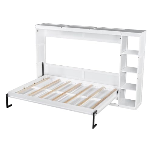 Murphy Cabinet Bed Frame with Charging Station, Full-Size Foldable Wall Bed Z526