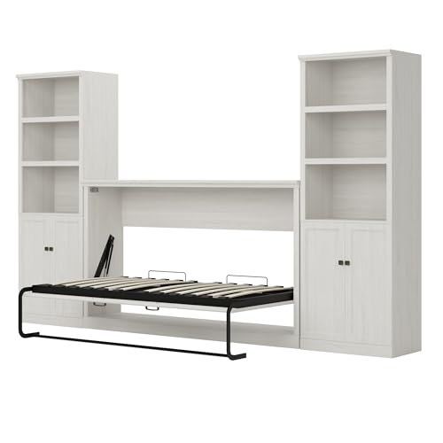 Merax Twin Murphy Bed with Storage Bookshelf and USB Charging, Rustic White U191604