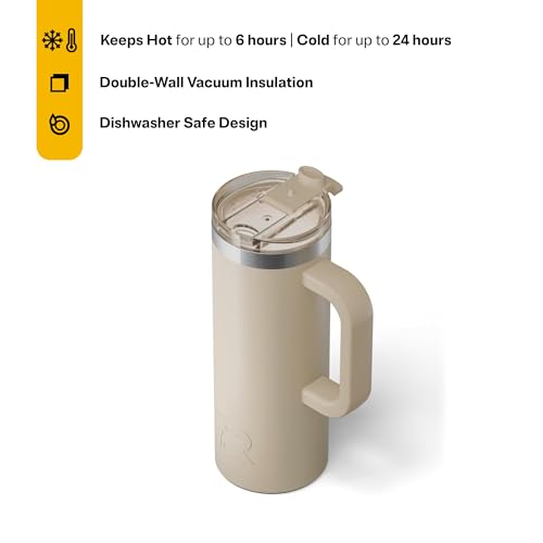 RTIC 20oz Road Trip Travel Mug with Lid and Handle, Insulated Stainless Steel P393441