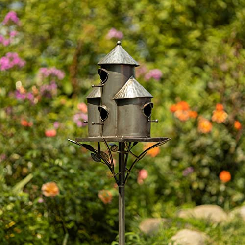 Large Copper Multi-Birdhouse Stakes for 4 Bird Families A740