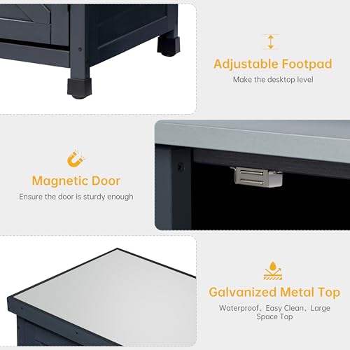 Outdoor Storage Cabinet with Metal Tabletop and 3 Adjustable Shelves A333