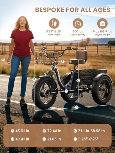 Electric Trike for Adults 960W Peak 36V 15AH Battery 20" Fat Tire with Rear Basket V89083