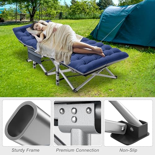 ABORON Folding Camping Cot with Mat for Adults, Heavy Duty Outdoor Bed with Carry Bag C211720