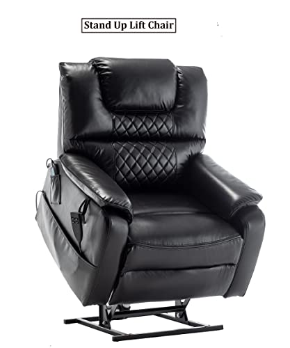 JULYFOX Lift Chair Lay Flat 400lbs Electric Recliner with Massage and Heat, PU Leather, Yellow B71450