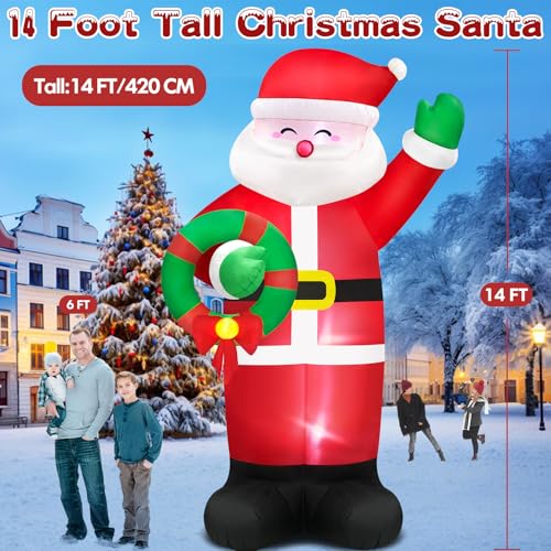 Danxilu 14FT Giant Christmas Inflatables Santa Claus with Wreath Built-in LED Lights M702884