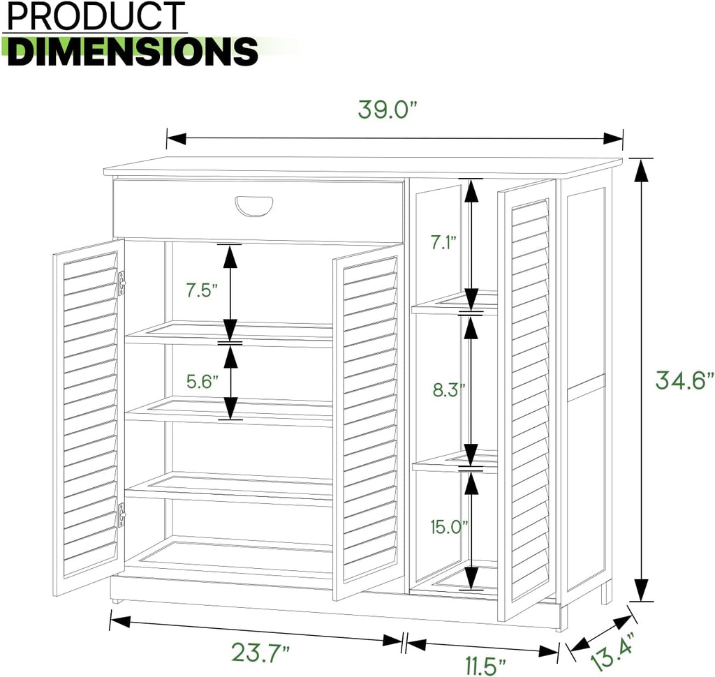 Magshion 4 Tier Bamboo Shoe Storage Cabinet with Drawer & Shutter Door Y186967