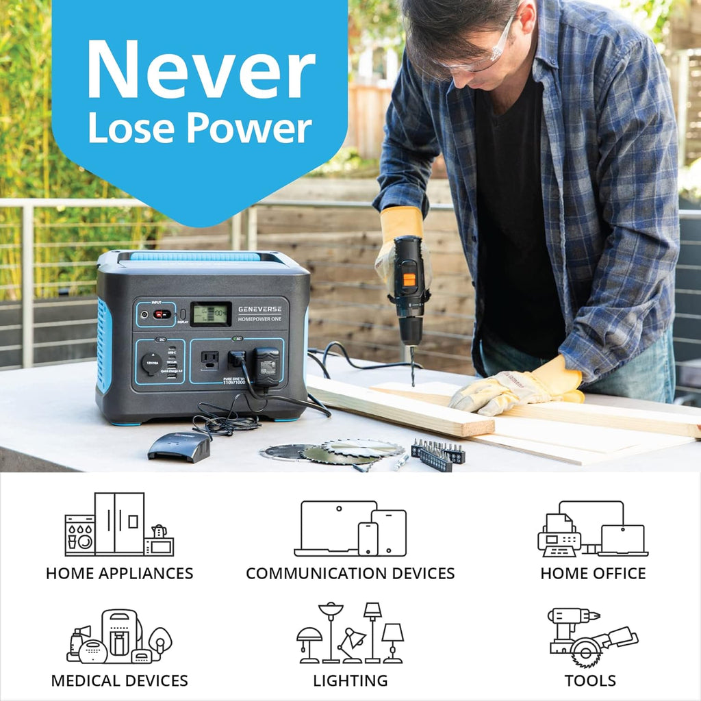 Geneverse HomePower ONE 1002Wh Portable Power Station, 8 Outlets, 2000W G87438
