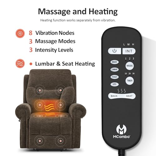MCombo Triple Motor Power Lift Recliner Chair with Massage and Heating, Fabric, Coffee M573841