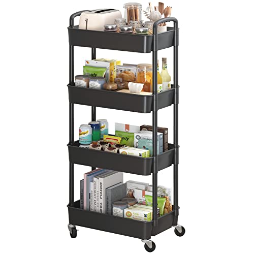 Sywhitta 3-Tier Plastic Rolling Utility Cart with Handle, Black F220270