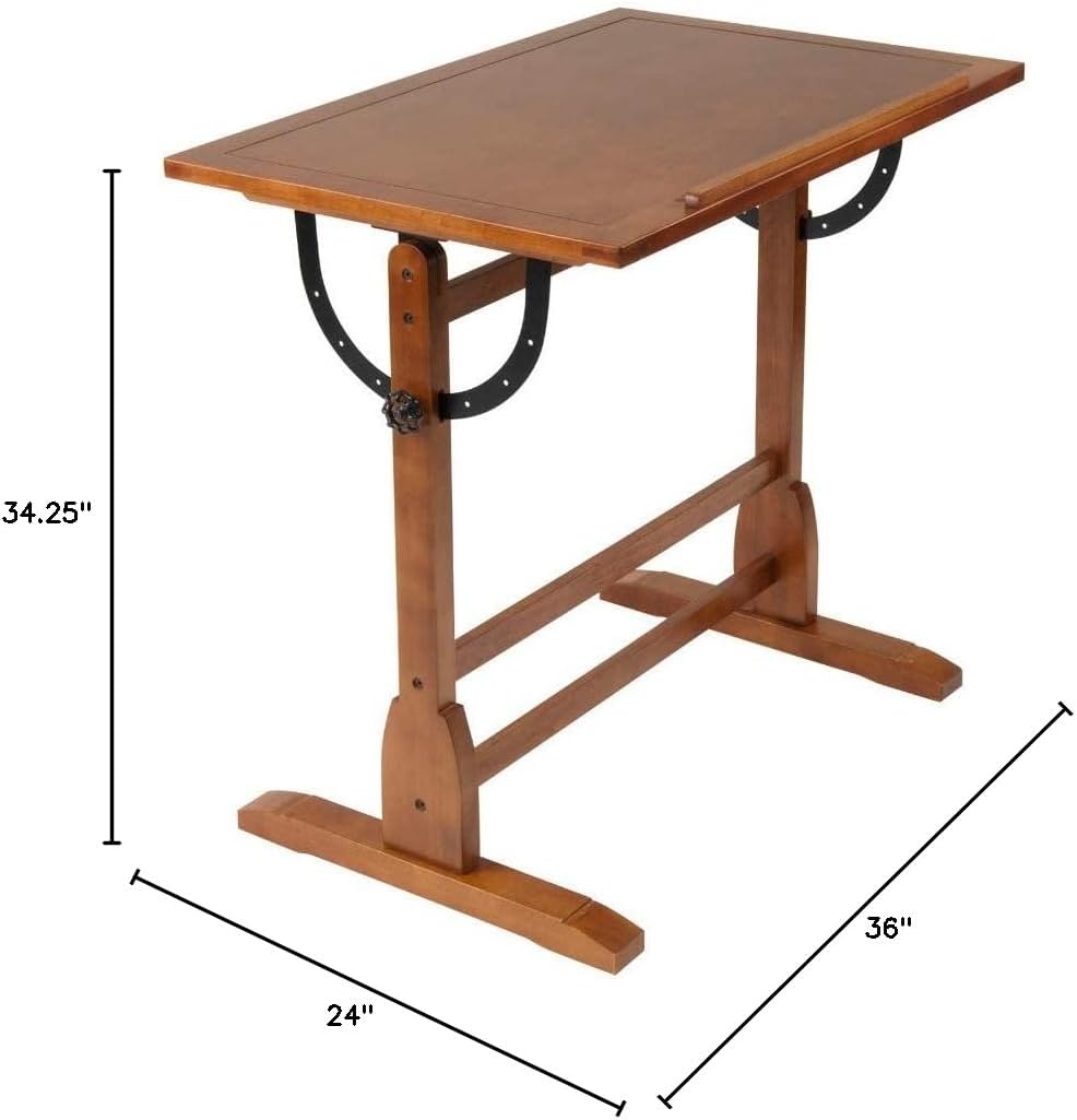 Studio Designs Vintage Wood Drafting Table with Adjustable Top, Rustic Oak S220