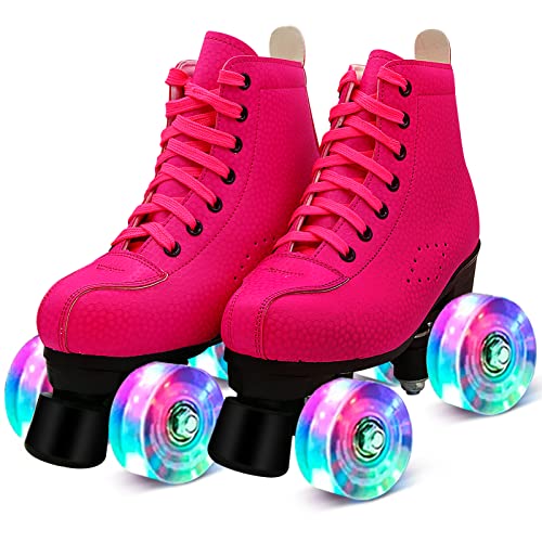 Roller Skates for Women&Girls,Premium High-top Classic Double-Row Design Roller Skates Shoes 4 Shiny Wheels,PU Leather Roller Skates for Beginners Teens/Adult/Boys/Unisex Indoor/Outdoor