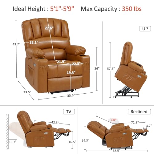 MCombo Oversized Power Lift Recliner Chair for Elderly with Heat and Massage, Faux Leather, Dark Brown N537