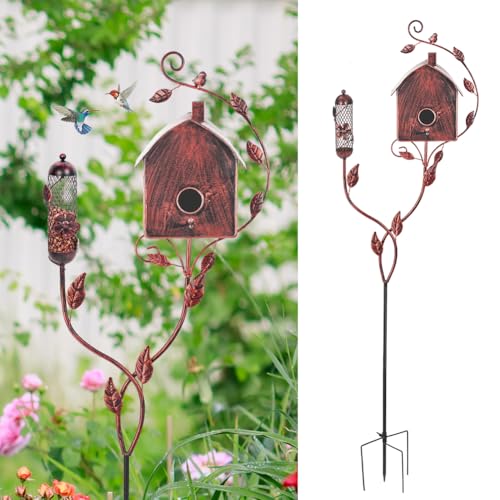 VEWOGARDEN Metal Bird House with Pole for Outdoor Garden Decor C581591