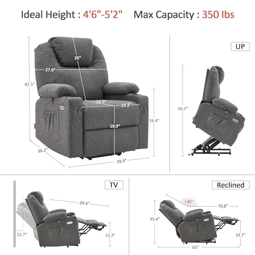 MCombo Small Power Lift Recliner Chair for Elderly with Heat and Massage, USB & Type C Ports J262