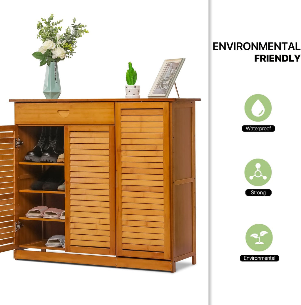 Magshion 4 Tier Bamboo Shoe Storage Cabinet with Drawer & Shutter Door Y186967