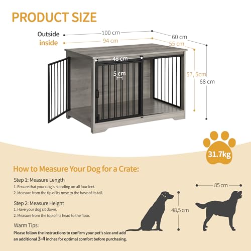Dog Crate Furniture with Barn Door for Small Medium Dogs, Rustic Brown P911
