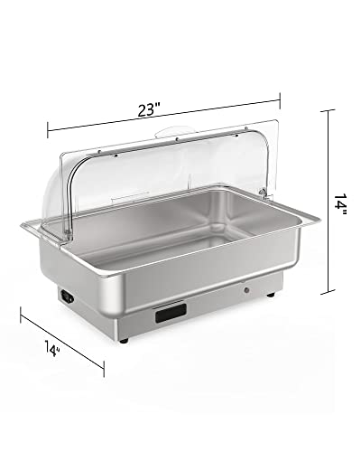 9QT Electric Chafing Dish Set with Temperature Control, Roll Top Stainless Steel Buffet Server M185928