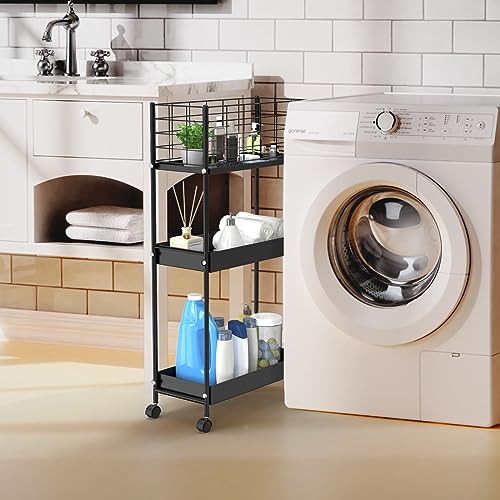 3 Tier Rolling Utility Cart for Kitchen Bathroom Office, Black Y802