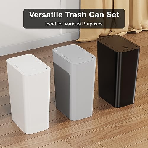 NETDOT Bathroom Trash Can with Lid 3 Pack Set, Grey O156082