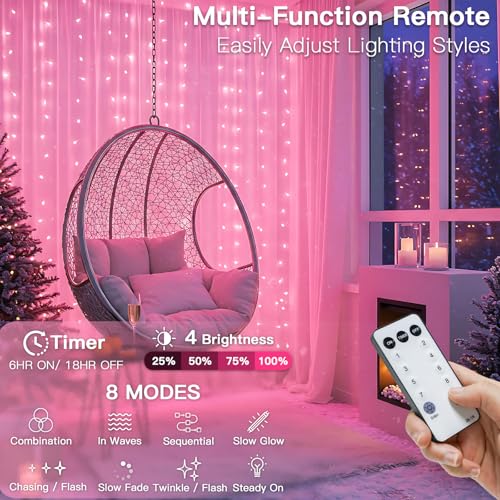 suddus Curtain Lights 300 LED Warm White for Bedroom, Outdoor & Christmas Decor K310