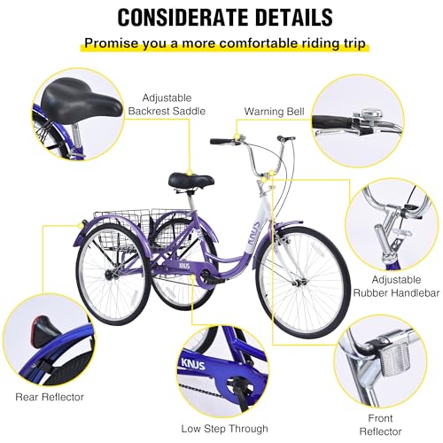 KNUS Adult Single Speed 26 Inch 3 Wheel Cargo Tricycle with Large Shopping Basket F954679