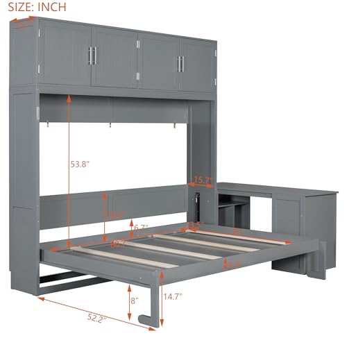 Ball & Cast Murphy Bed Queen Size Wall Chest with Charging Station and Storage Drawer, Gray J8503