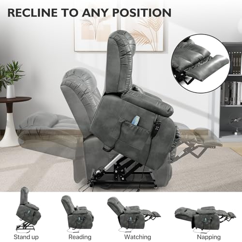 EDILLY Genuine Leather Power Lift Recliner Chair with Massage and Heating, Brown C901