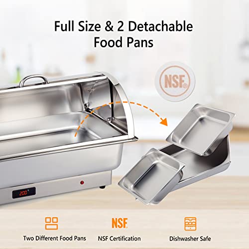 ROVSUN Electric 9 QT Stainless Steel Chafing Dish Buffet Set with Roll Top and 2 Detachable Food Pans I570249