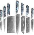 Knife Sets, 7 PCS 67 Layer Damascus Steel Kitchen Knives Set Sharp Japanese VG10 Santoku Nakiri Boning Cleaver Chef Knife Abalone Shell Handle, ARCOFF9058